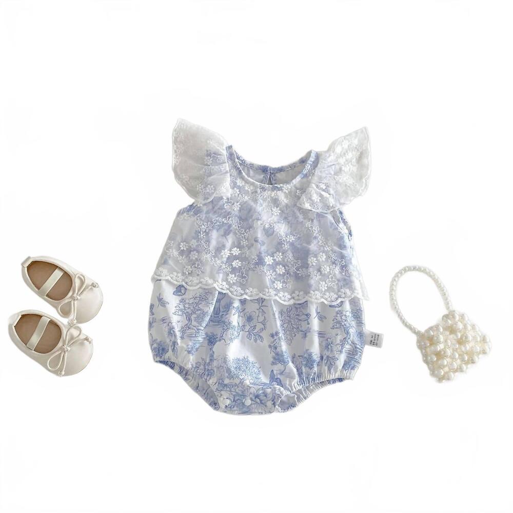 NEW PATPAT kid's vintage bell romper in blue and white